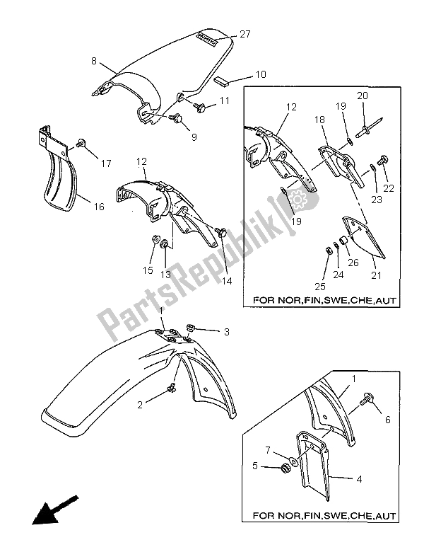 Tutte le parti per il Parafango del Yamaha DT 125R 1999