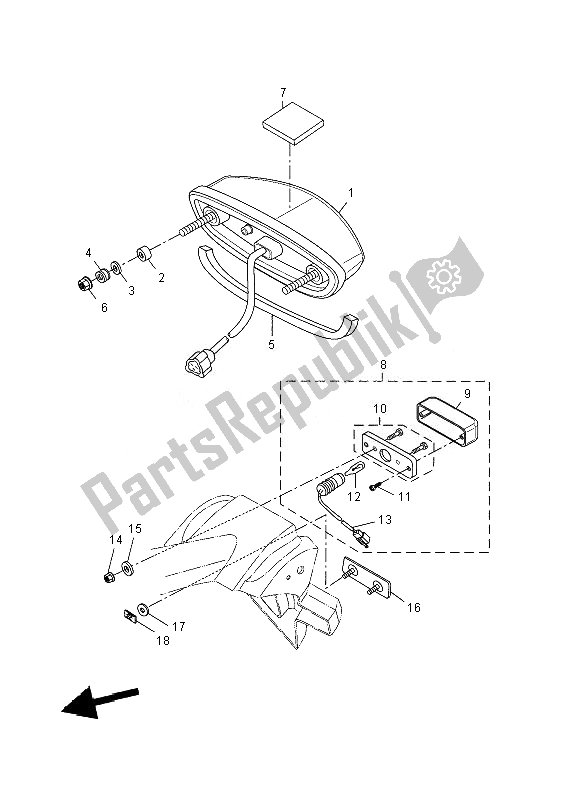 All parts for the Taillight of the Yamaha YZF R 125 2010