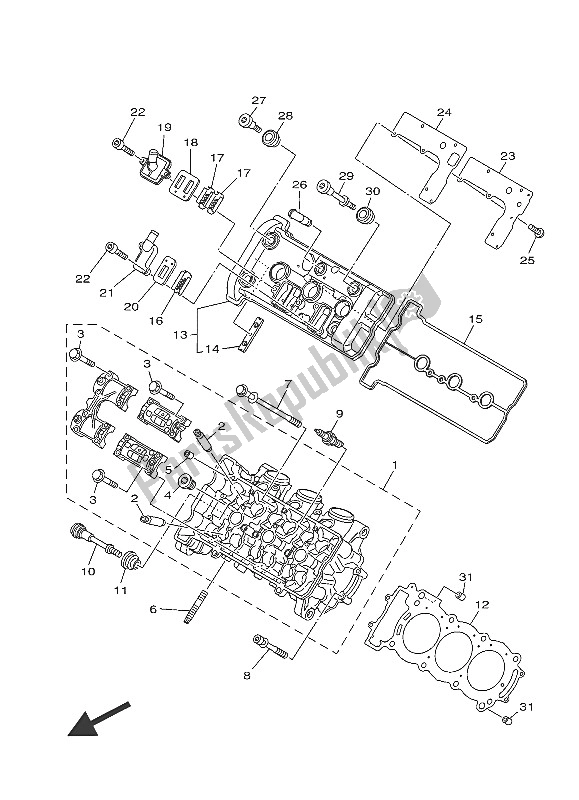 All parts for the Cylinder Head of the Yamaha MT 09A 900 2016