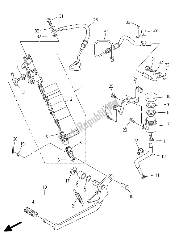 All parts for the Rear Master Cylinder of the Yamaha XJ6 SA 600 2015