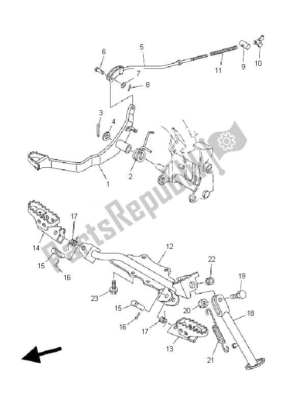 All parts for the Stand & Footrest of the Yamaha TT R 50E 2007