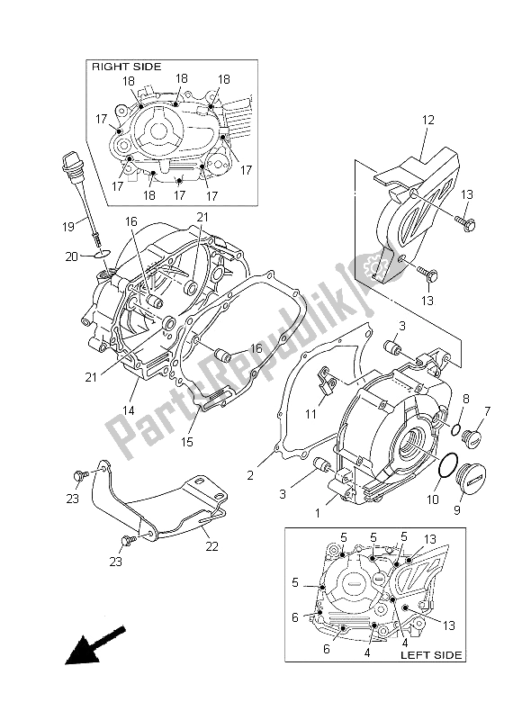 All parts for the Crankcase Cover 1 of the Yamaha TT R 110E 2014