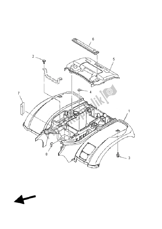Alle onderdelen voor de Achterspatbord van de Yamaha YFM 660F Grizzly 2007