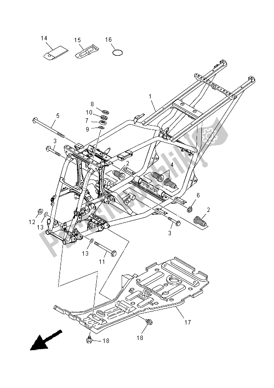 All parts for the Frame of the Yamaha YFM 350 FWA Grizzly 4X4 2014