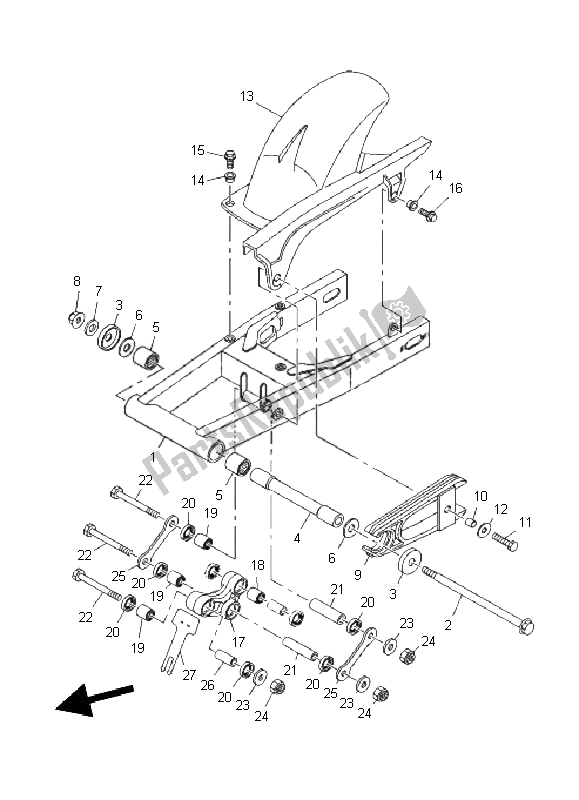 Todas las partes para Brazo Trasero de Yamaha YBR 250 2011