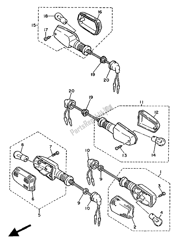 All parts for the Flasher Light of the Yamaha FZ 750R 1988