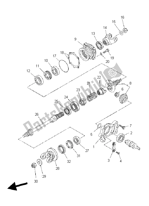 All parts for the Middle Drive Gear of the Yamaha YFM 450 FA Kodiak 4X4 2005