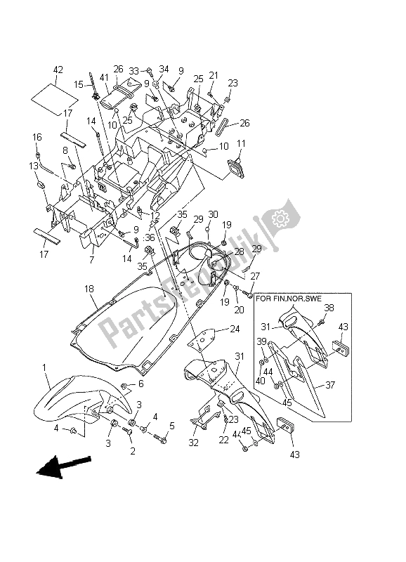 Tutte le parti per il Parafango del Yamaha YZF R6 600 2002