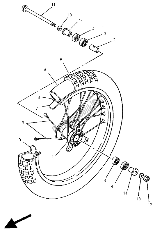 All parts for the Front Wheel of the Yamaha YZ 80 LW 1999