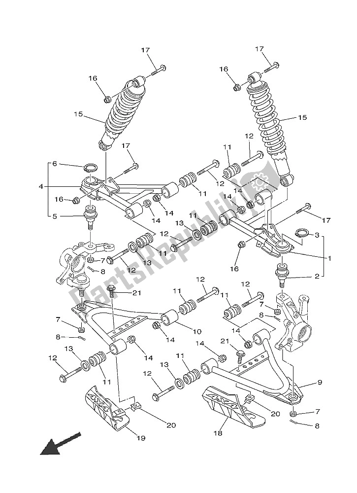 All parts for the Front Suspension & Wheel of the Yamaha YFM 450 Fwad IRS Grizzly 4X4 2016