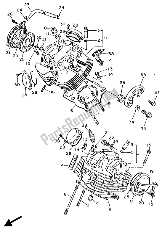 Toutes les pièces pour le Culasse du Yamaha XV 1100 Virago 1989