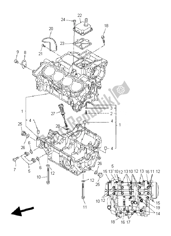 All parts for the Crankcase of the Yamaha FZ6 SA Fazer 600 2007