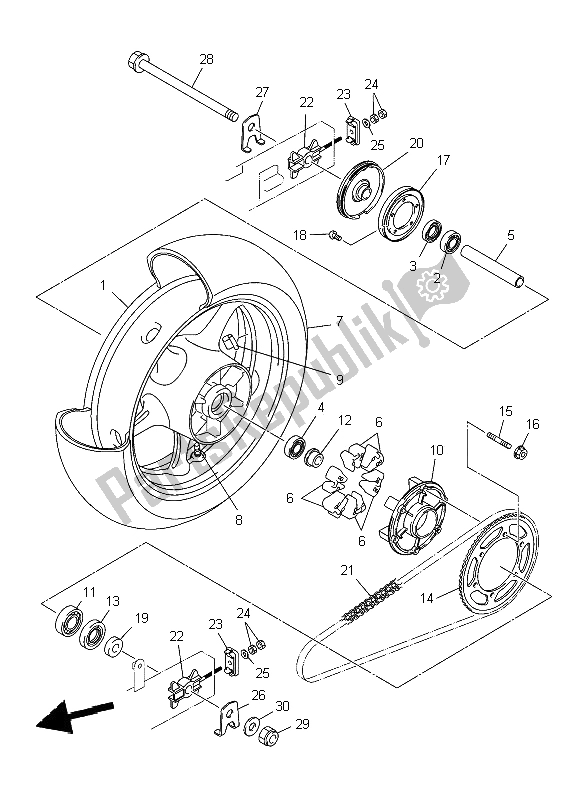 Alle onderdelen voor de Achterwiel van de Yamaha XJ6 SA Diversion 600 2009