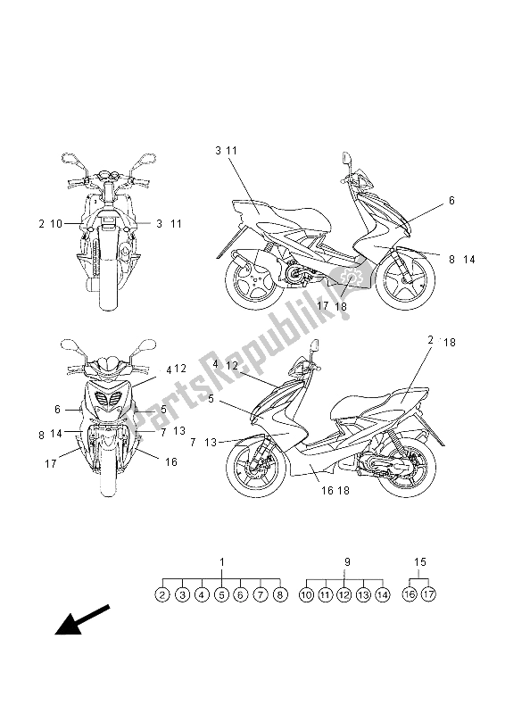 Alle onderdelen voor de Grafisch & Embleem van de Yamaha YQ 50 Aerox 2012