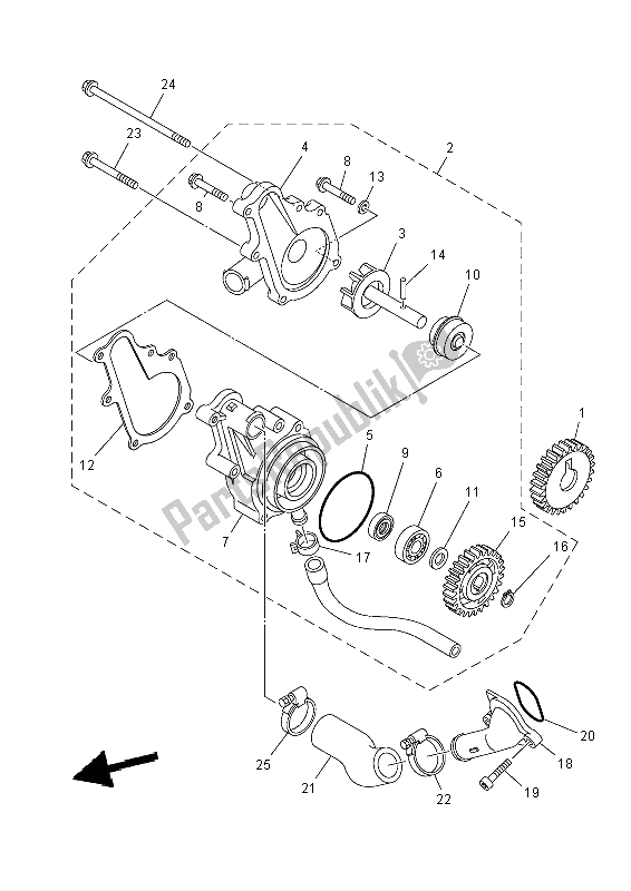 All parts for the Water Pump of the Yamaha YFM 700R 2014