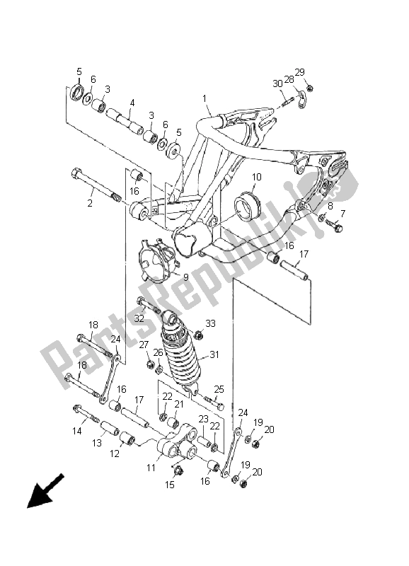 All parts for the Rear Arm & Suspension of the Yamaha XVS 1100A Dragstar Classic 2001