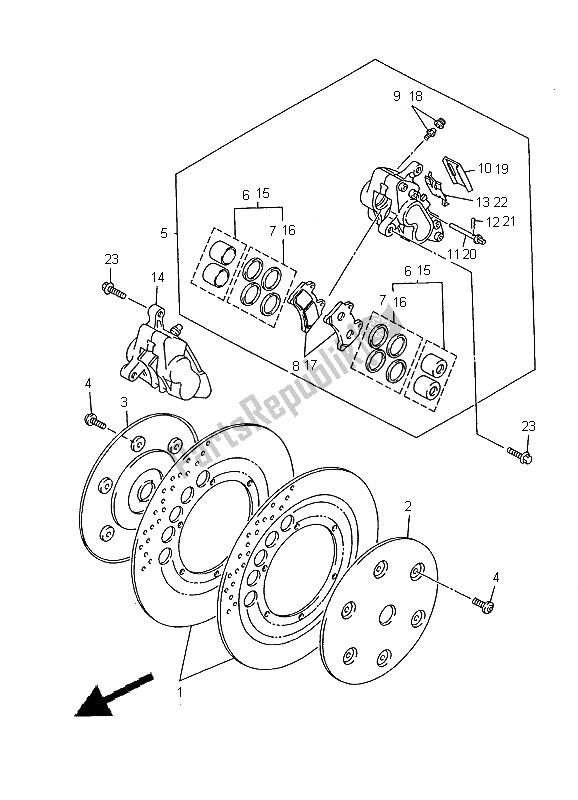 All parts for the Front Brake Caliper of the Yamaha XVZ 1300A Royalstar 2000