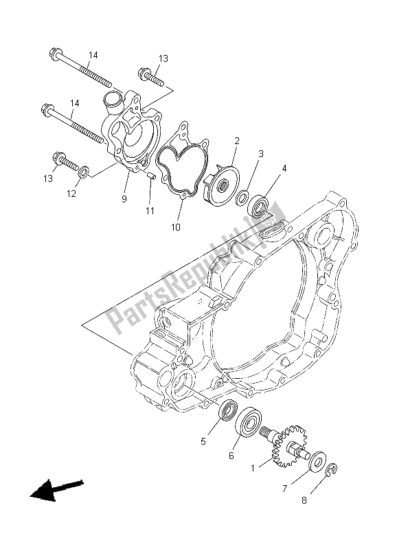 All parts for the Water Pump of the Yamaha YZ 250 2004