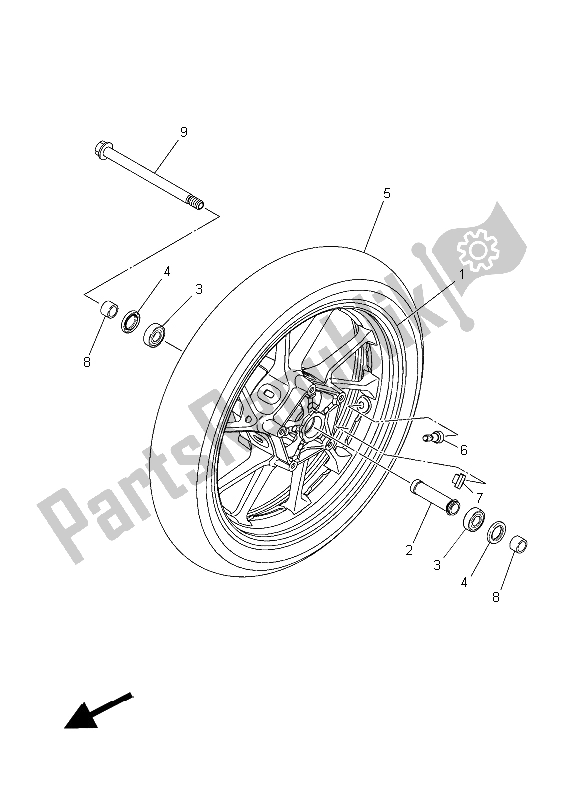 All parts for the Front Wheel of the Yamaha MT-07 700 2015