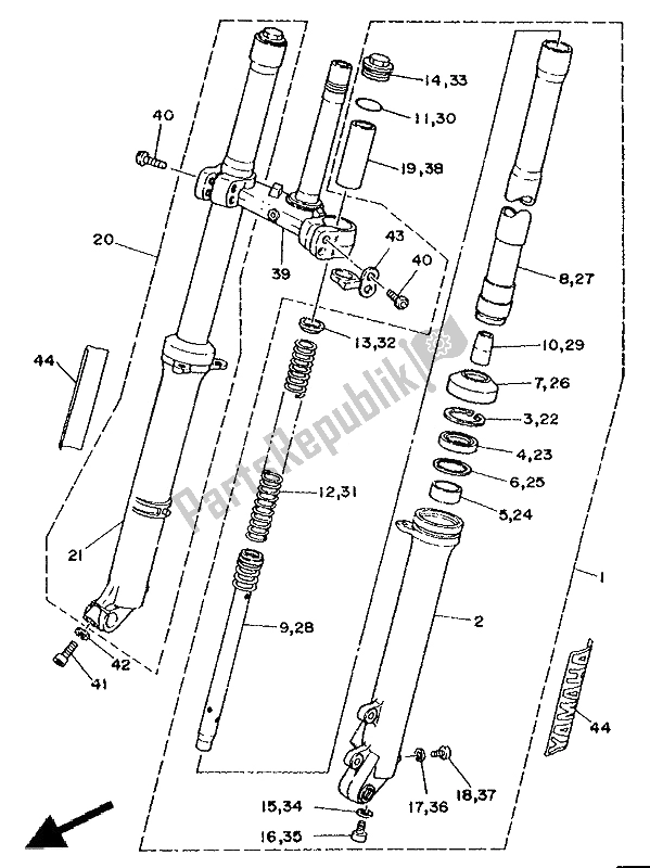 Todas las partes para Tenedor Frontal de Yamaha TY 250R 1991
