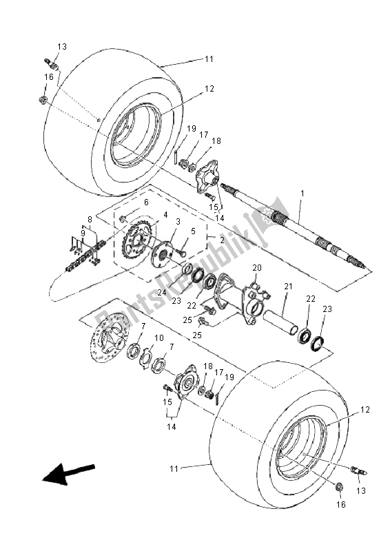 All parts for the Rear Wheel of the Yamaha YFM 90R 2010