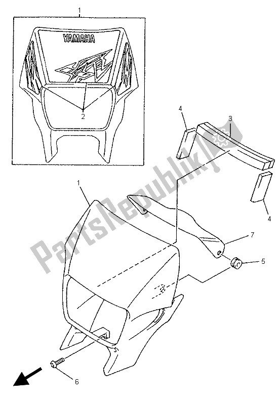 All parts for the Cowling 1 of the Yamaha XT 600E 1999