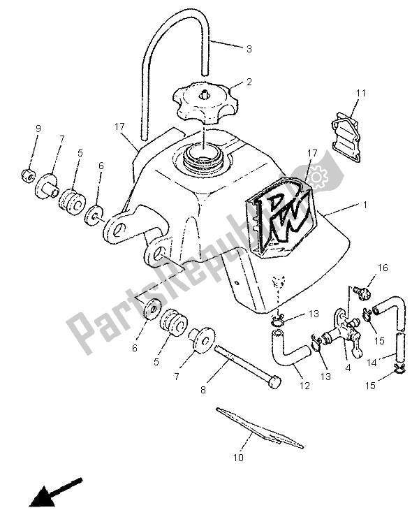 All parts for the Fuel Tank of the Yamaha PW 50 1995