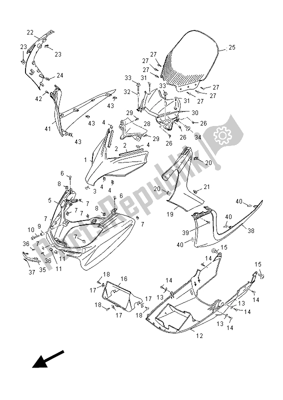 All parts for the Windshield of the Yamaha YP 250R X MAX 2012