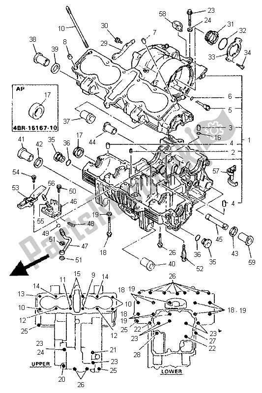 All parts for the Crankcase of the Yamaha XJ 600S Diversion 1998