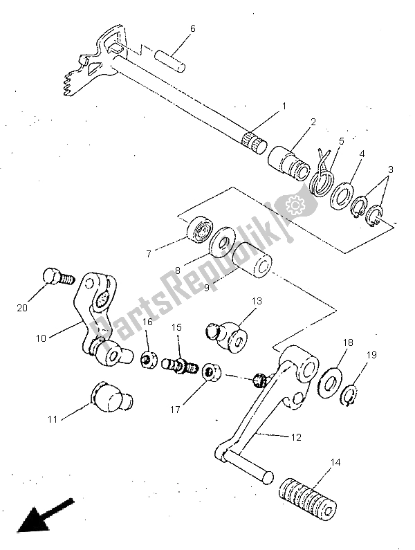 Alle onderdelen voor de Schakelas van de Yamaha SR 250 1996