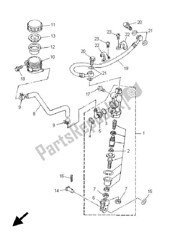 All parts for the Rear Master Cylinder of the Yamaha YZ 80 SW LW 2001