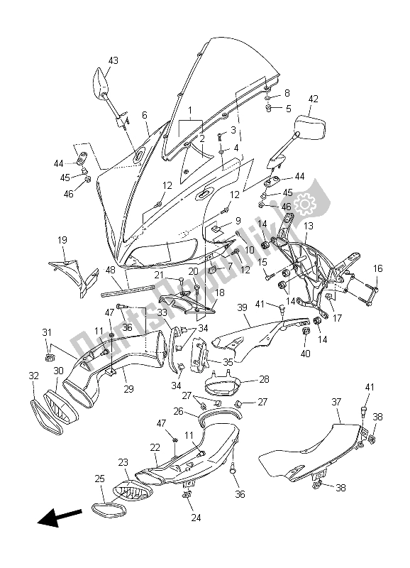 Alle onderdelen voor de Motorkap 1 van de Yamaha YZF R1S 1000 2006