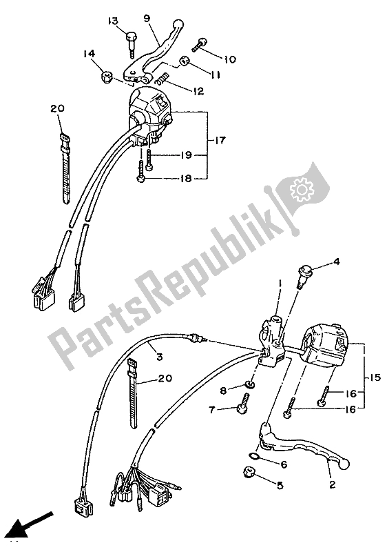 Wszystkie części do Klamka Prze?? Cznik I D? Wignia (górna R? Czka) Yamaha XV 535 Virago 1990