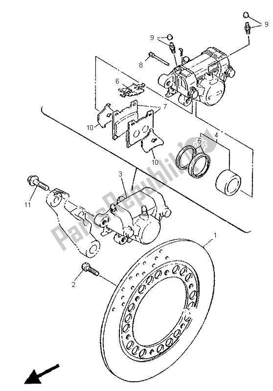 All parts for the Rear Brake Caliper of the Yamaha XJ 600S 1995