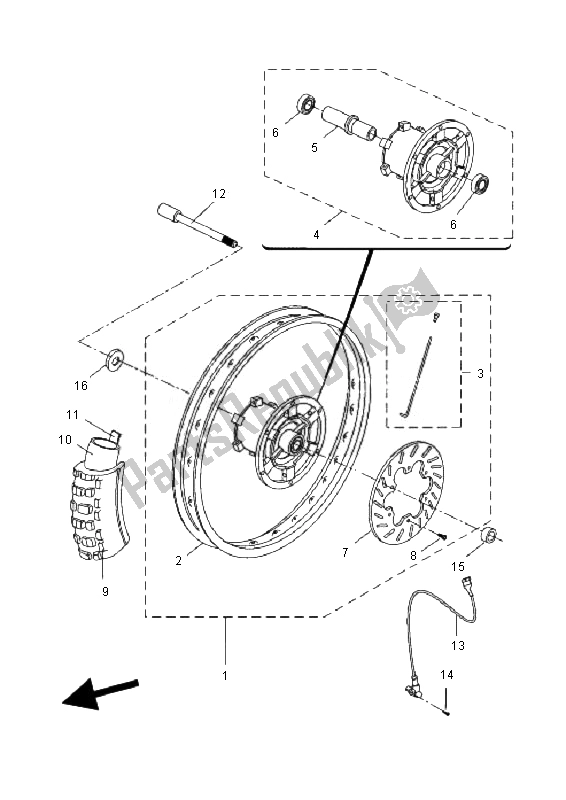 All parts for the Front Wheel (model - R) of the Yamaha DT 50R SM 2010