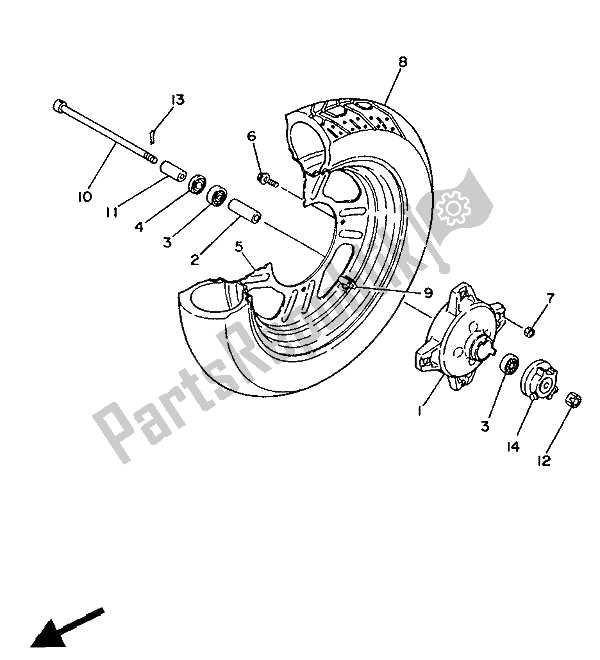 All parts for the Front Wheel of the Yamaha YSR 50 1987