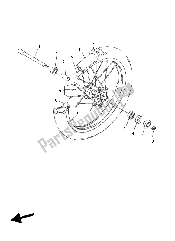 All parts for the Front Wheel of the Yamaha WR 450F 2010