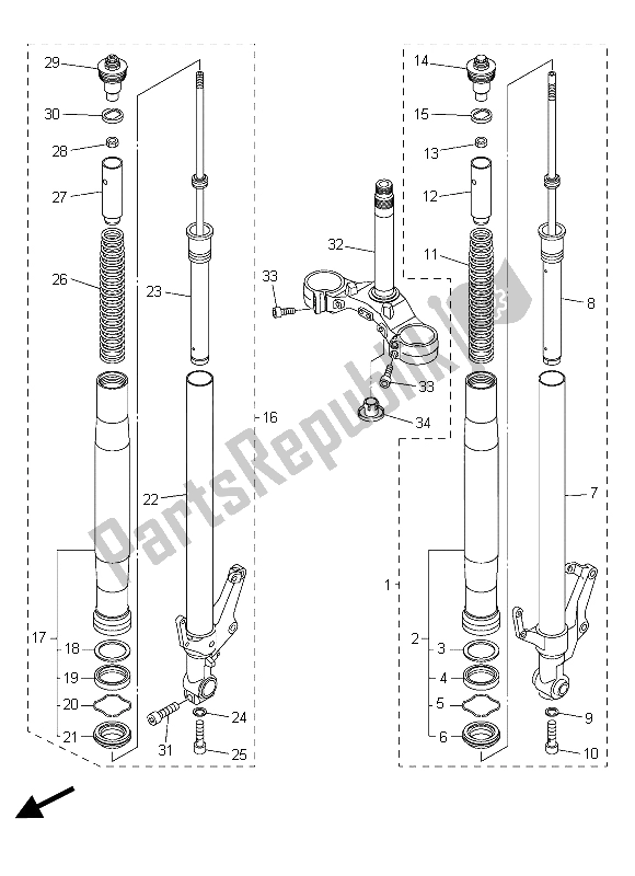 All parts for the Front Fork of the Yamaha FZ8 S 800 2015
