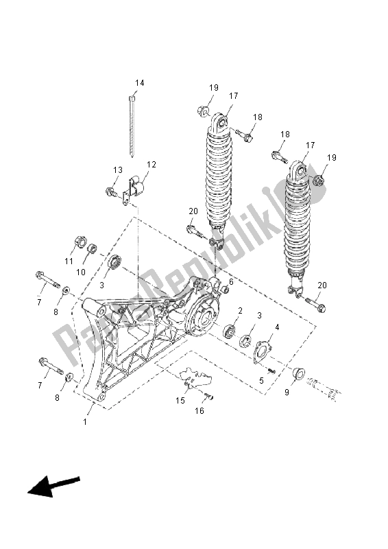 All parts for the Rear Arm & Suspension of the Yamaha YP 250 RA X MAX 2011