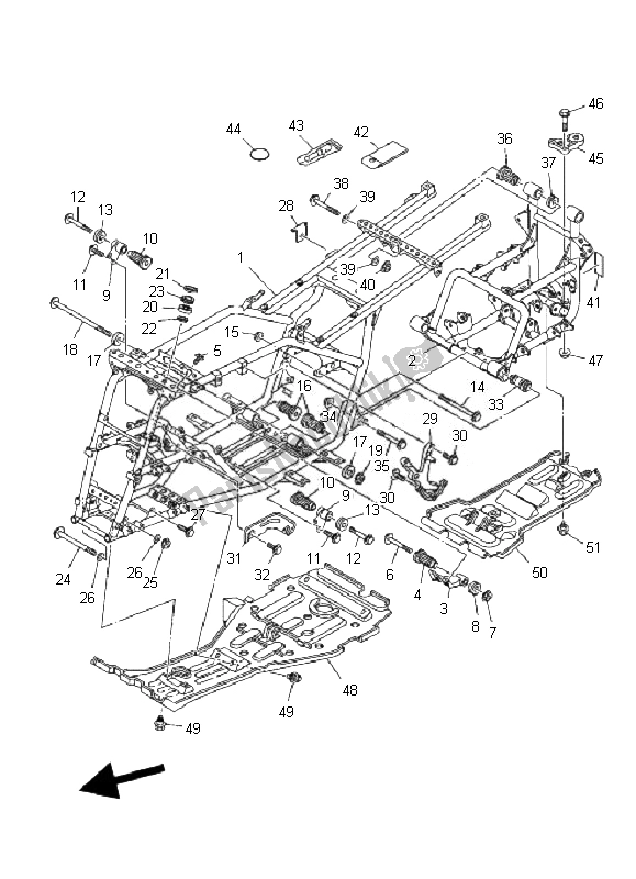 All parts for the Frame of the Yamaha YFM 350F Grizzly 2X4 2007