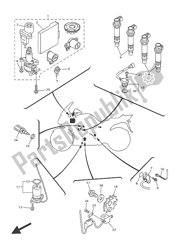 All parts for the Electrical 1 of the Yamaha FJR 1300 PA 2016