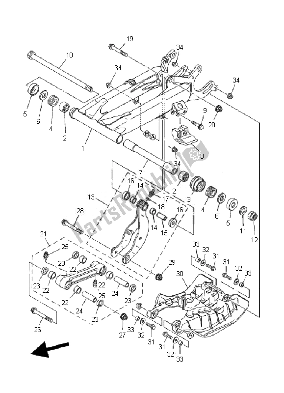 All parts for the Rear Arm of the Yamaha YFM 350R 2007