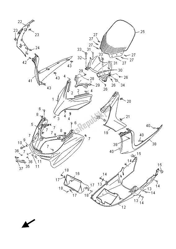 All parts for the Windshield of the Yamaha YP 125 RA 2013