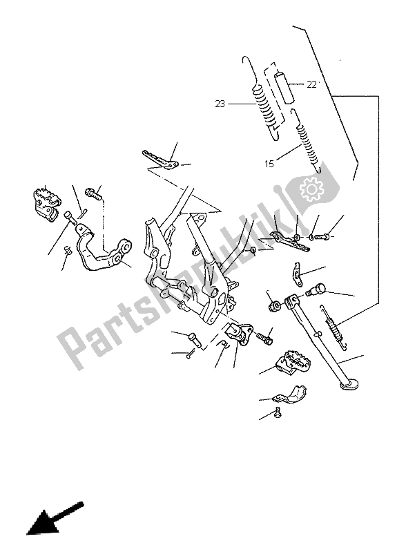 All parts for the Alternate Stand & Footrest of the Yamaha TT 600E 1996