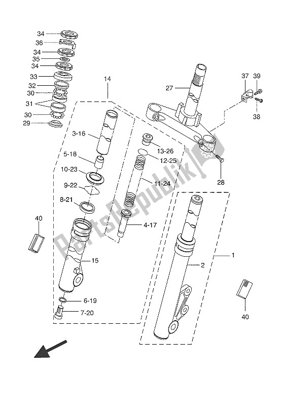 All parts for the Front Fork of the Yamaha CW 50 2016