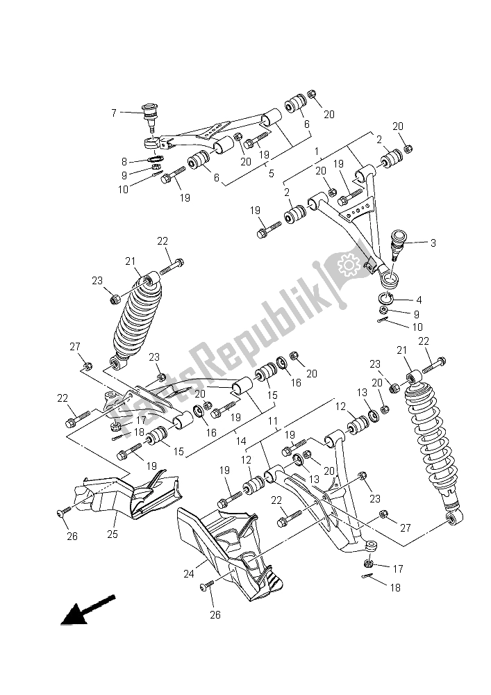 All parts for the Front Suspension & Wheel of the Yamaha YFM 550 Fwad Grizzly 2015