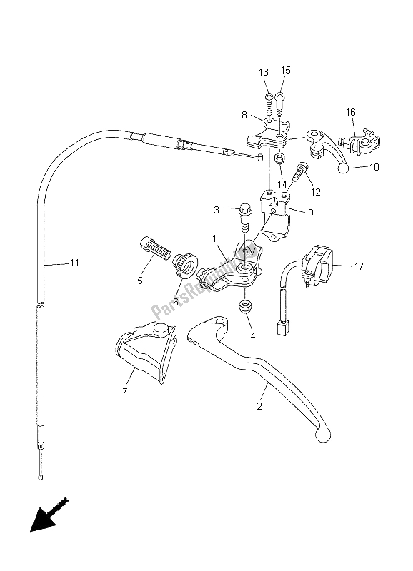 All parts for the Handle Switch & Lever of the Yamaha YZ 450F 2005