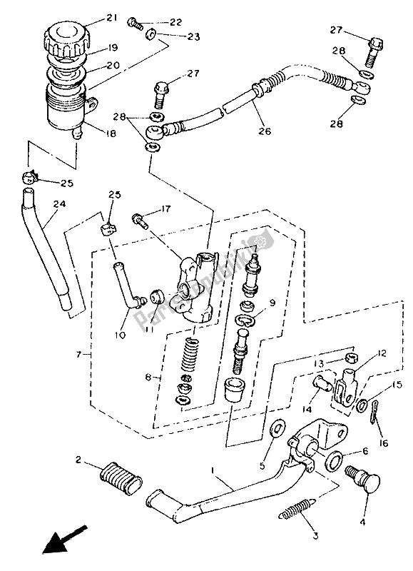 All parts for the Rear Master Cylinder of the Yamaha XJ 600S Diversion 1993