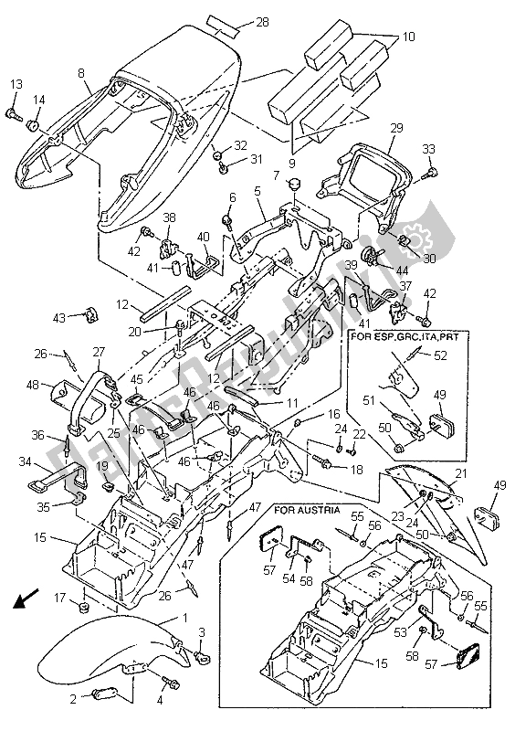 Tutte le parti per il Parafango del Yamaha XJR 1200 1995