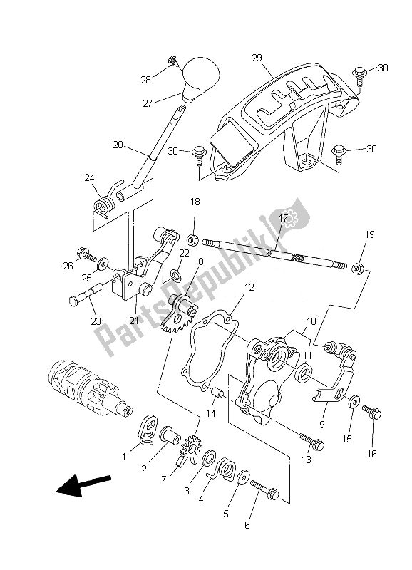 All parts for the Shift Shaft of the Yamaha YFM 550F Grizzly FI 4X4 2010